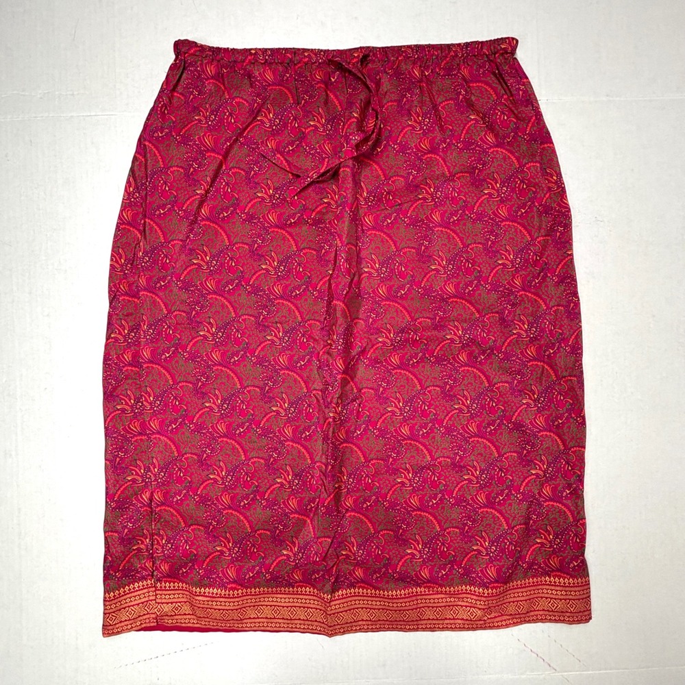 Harold's 100% Silk Skirt Womens 6 Paisley‎ Pink Elastic Knee Colorful Slit EUC
